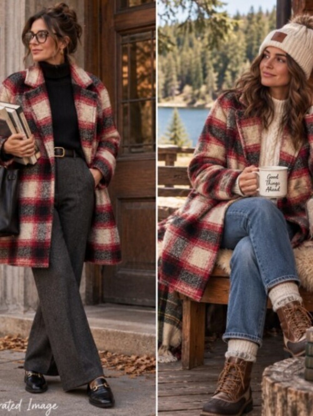 Madewell Plaid Wool Blend Coat Large Red Black Cream E2350 Fall 2015